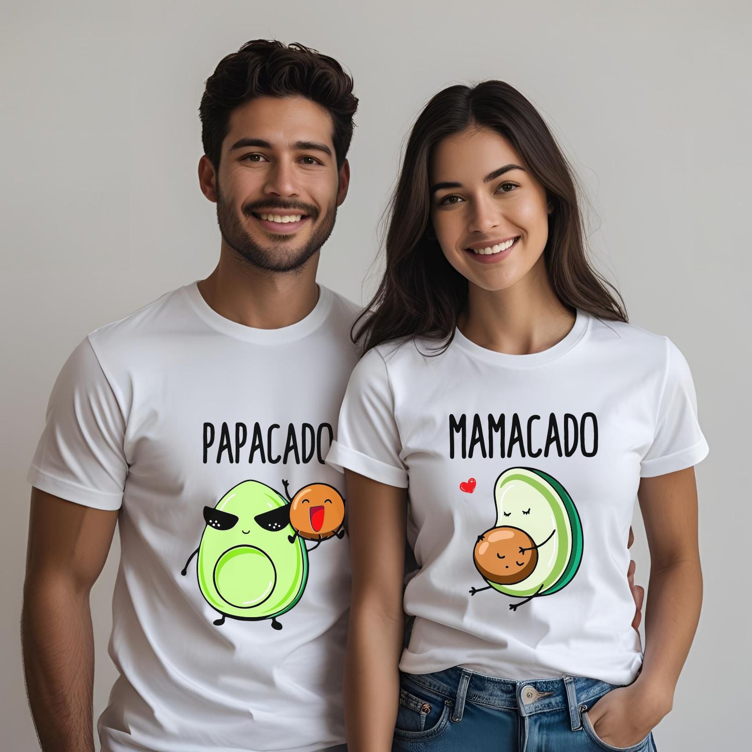 Mamacado and Papacado Pregnancy Announcement Matching Couple T-Shirts for Maternity Photoshoots