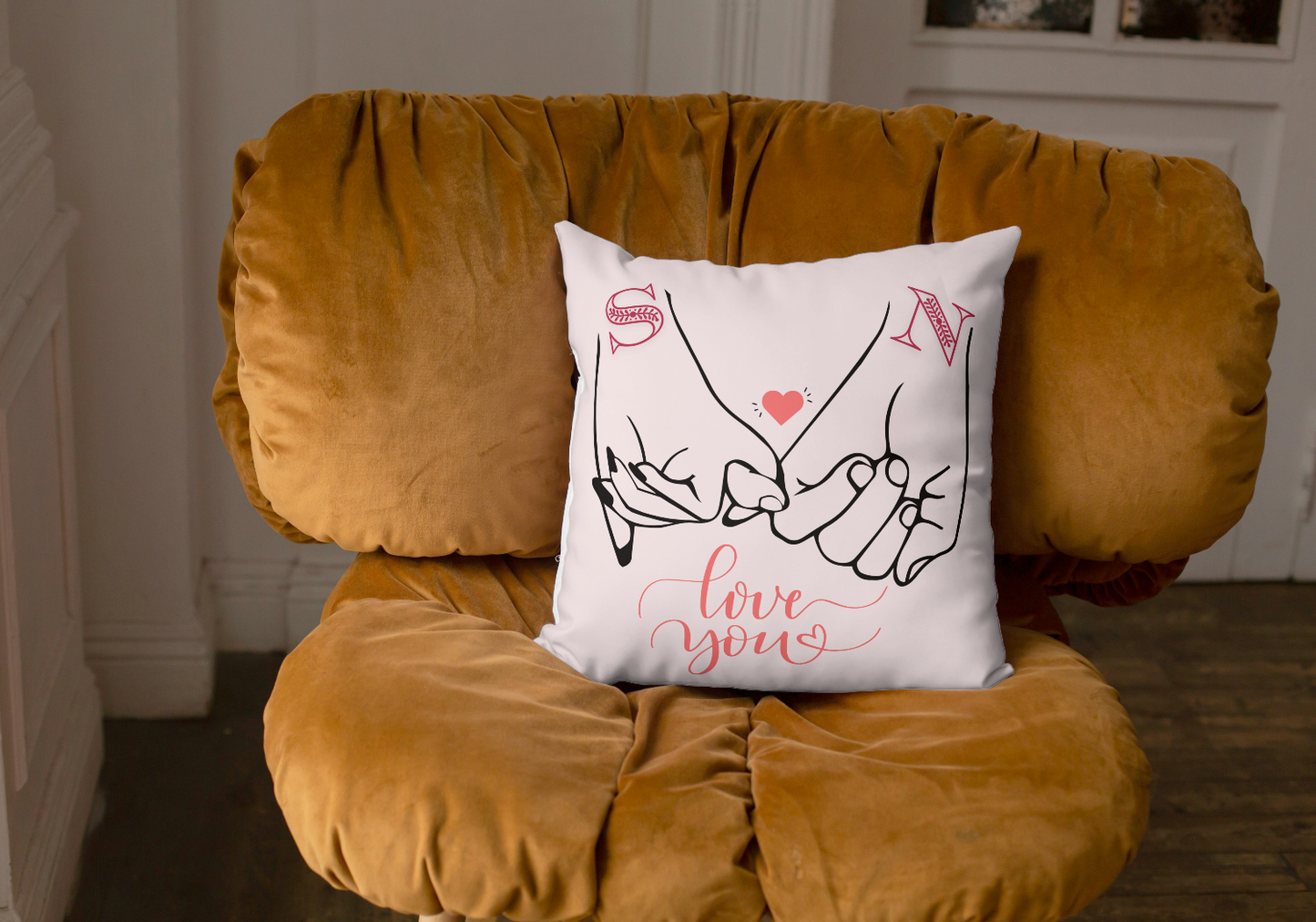 Personalized Name Initials Love You Cushion Cover - T Bhai