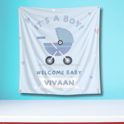 Personalized Its a Baby Boy Tapestry | Welcome Baby Boy Party Decor - T Bhai