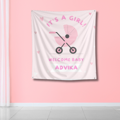 Personalized Its a Baby Girl Tapestry | Welcome Baby Girl Party Decor - T Bhai