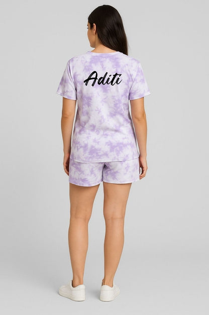Premium Tie & Dye Oversize T-Shirts & Shorts Combo - Lavender & White