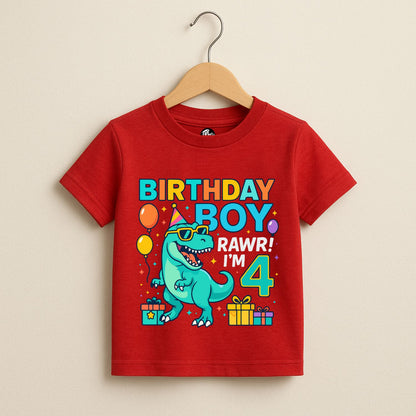 RAWR I'm 4 | Dino Theme 4th Birthday T-Shirt for Birthday Boy