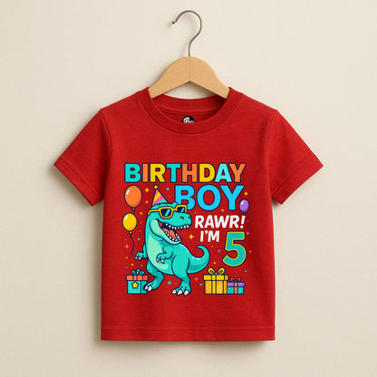 RAWR I'm 5 | Dino Theme 5th Birthday T-Shirt for Birthday Boy