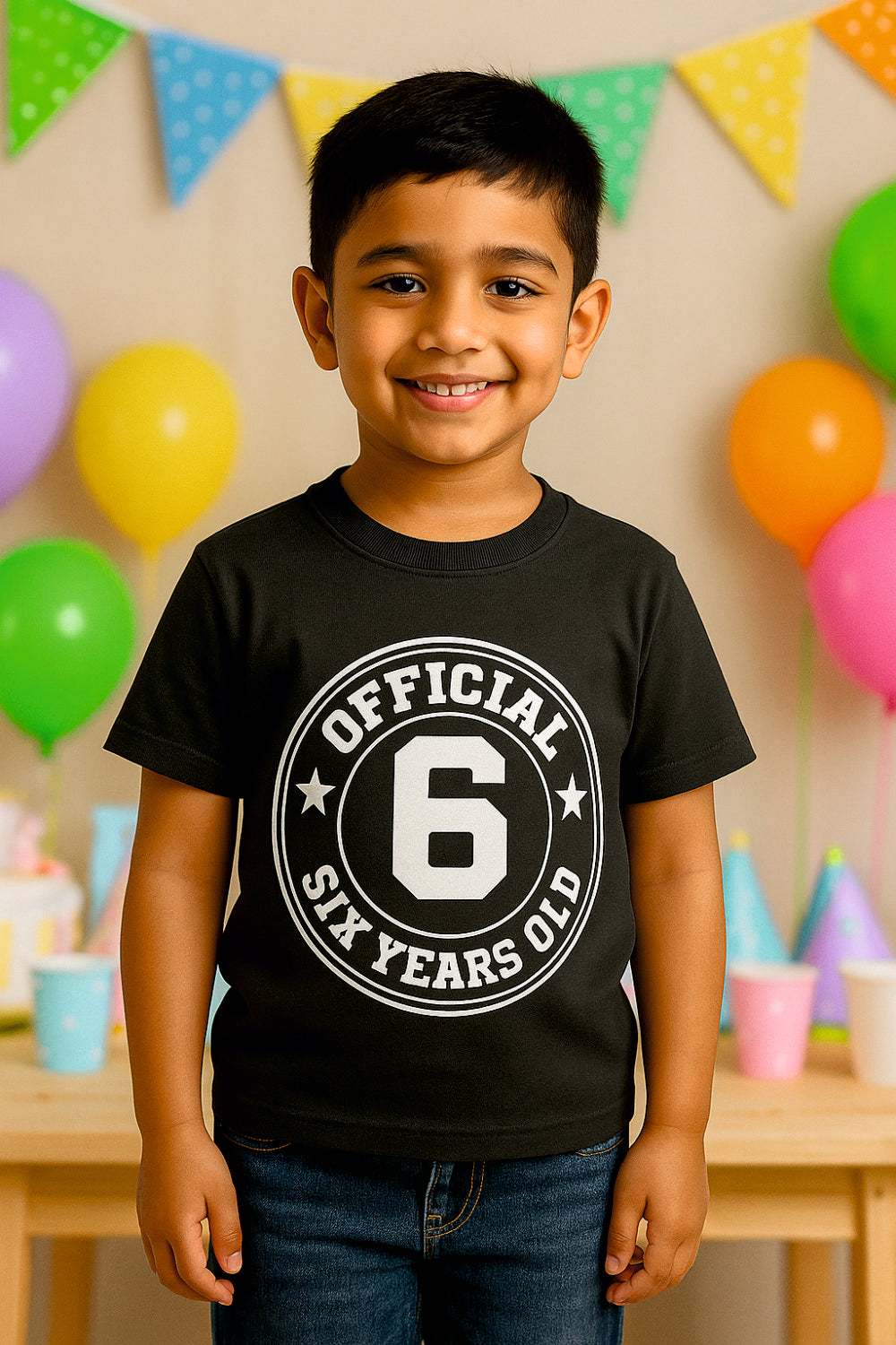 Official Six Year Old 6th Birthday T-Shirt | Pure Cotton Steel Grey T-Shirt