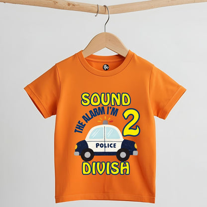 Sound the Alarm I’m 2 | Personalized Police Car 2nd Birthday T-Shirt