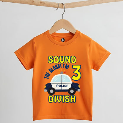 Sound the Alarm I’m 3 | Personalized Police Car 3rd Birthday T-Shirt