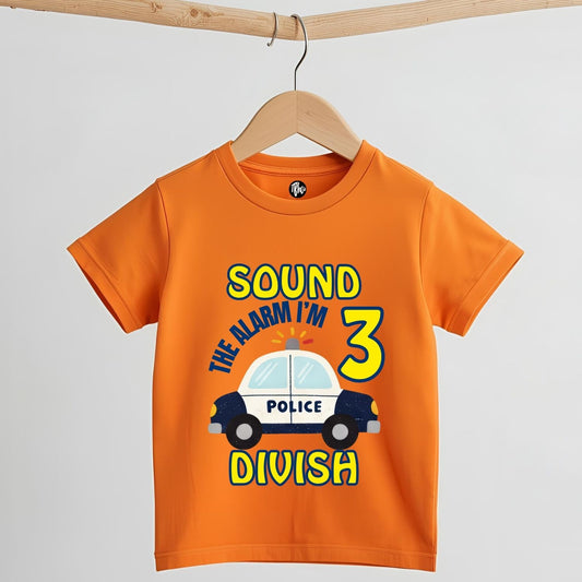 Sound the Alarm I’m 3 | Personalized Police Car 3rd Birthday T-Shirt
