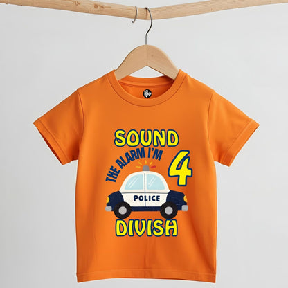 Sound the Alarm I’m 4 | Personalized Police Car 4th Birthday T-Shirt