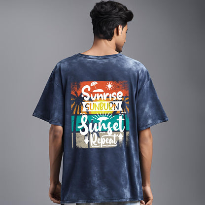 Sunrise Sunburn Sunset Repeat Acid Wash Oversize T-Shirt - T Bhai