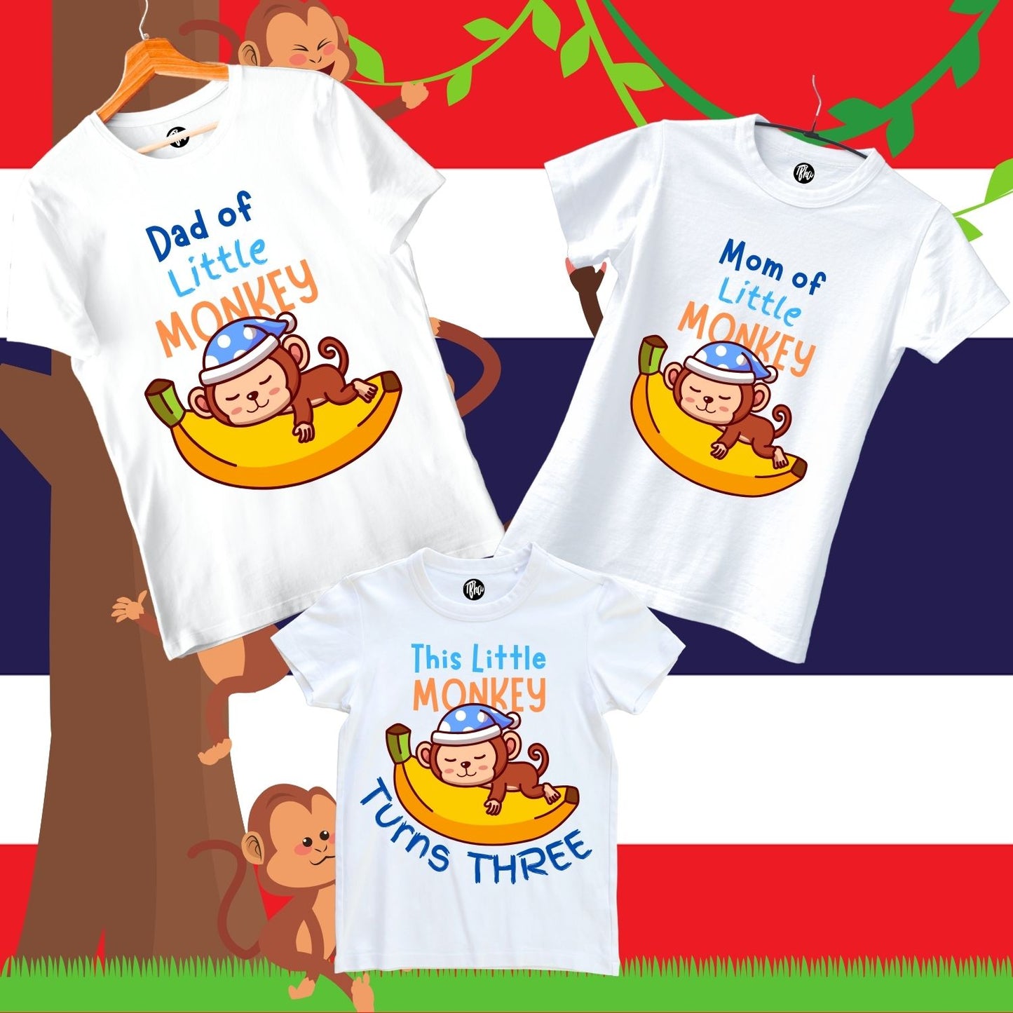 The Little Monkey Third Birthday Jungle Theme Family T-Shirts