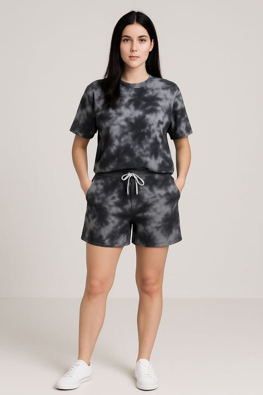 Premium Tie & Dye Oversize T-Shirts & Shorts Combo - Black & White - T Bhai