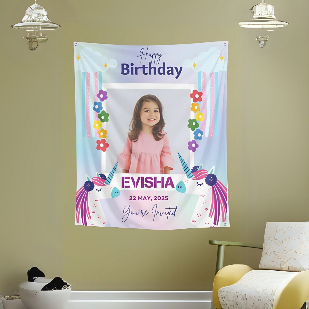 Custom Unicorn Theme Decorative Tapestry for Birthday Party - T Bhai