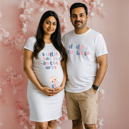 Daddy to Be T-Shirt & Little One is on the Way T-Shirt Dress for Maternity Photo Shoot - T Bhai