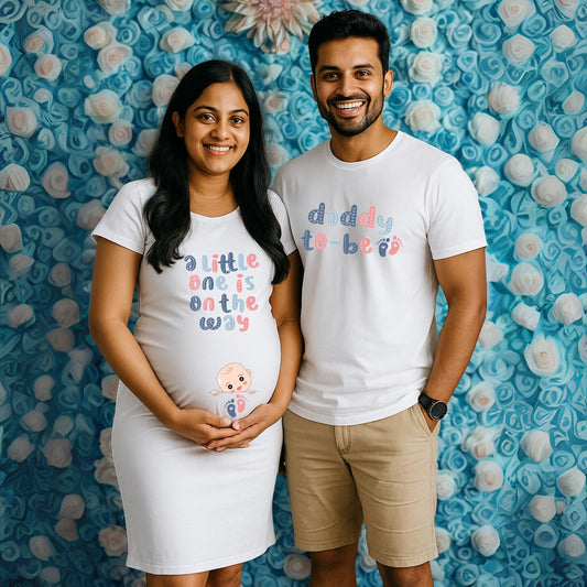 Daddy to Be T-Shirt & Little One is on the Way T-Shirt Dress for Pregnancy Photo Shoot - T Bhai