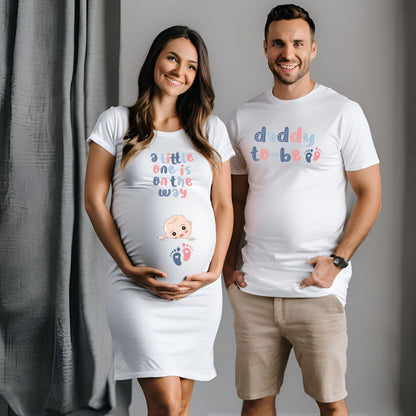 Daddy to Be T-Shirt & Little One is on the Way T-Shirt Dress for Pregnancy Photo Shoot - T Bhai