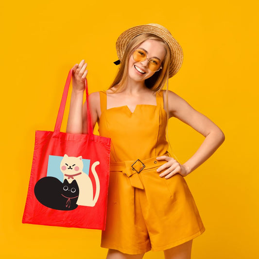 Purr-fect Paws Red Tote Bag with Zipper - T Bhai