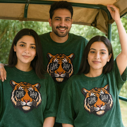 Game Day Safari Theme Vacation | Bottle Green Acid Wash Oversize T-Shirt