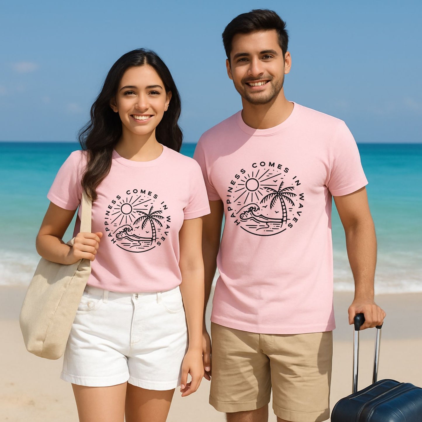 Happiness Comes in Waves Vacay T-Shirts - T Bhai