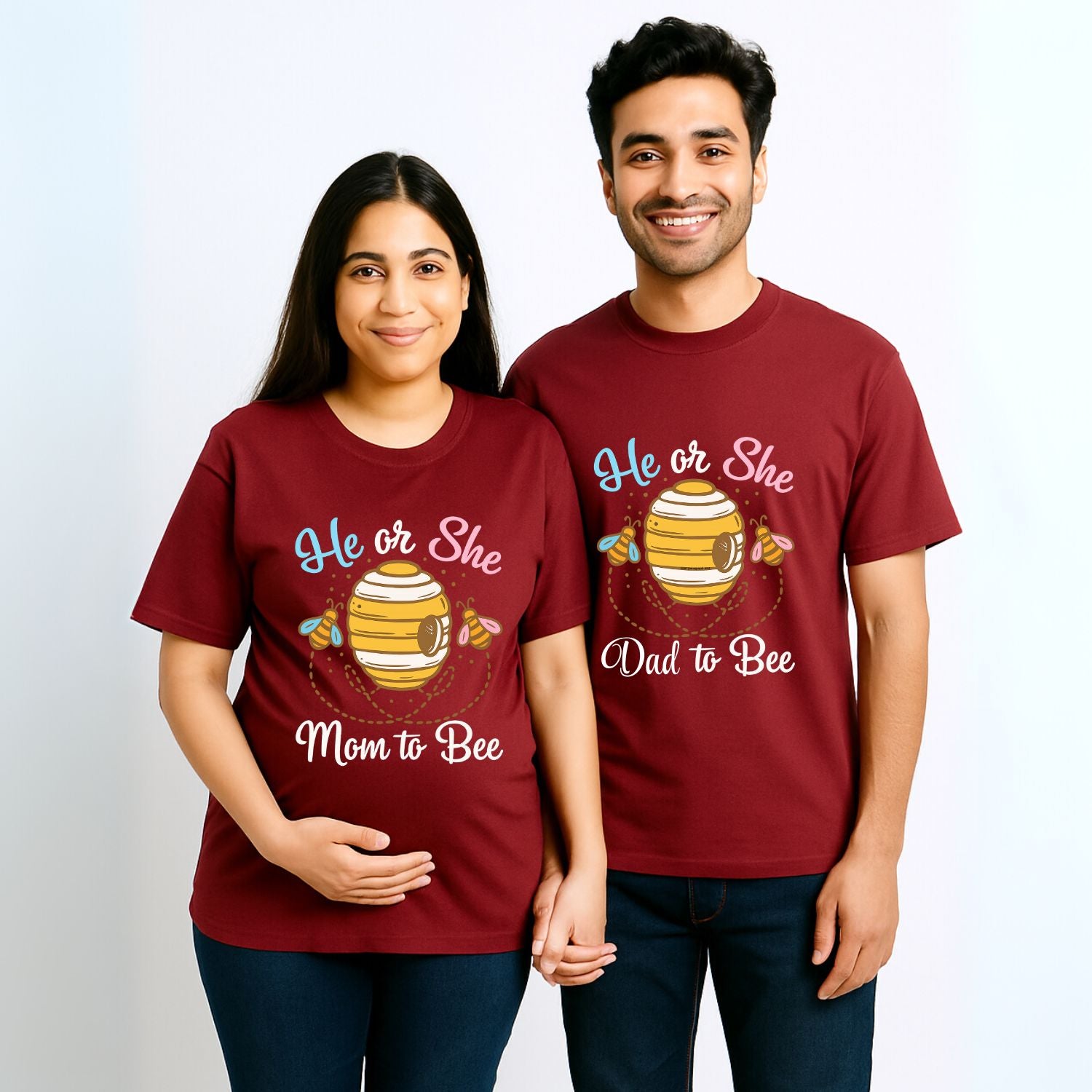 He Or She Mom and Dad To Bee | Cute Pregnancy Announcement Oversized T-Shirts - T Bhai