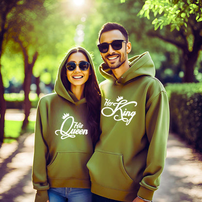 His Queen and Her King Olive Green Couple Hoodies - T Bhai
