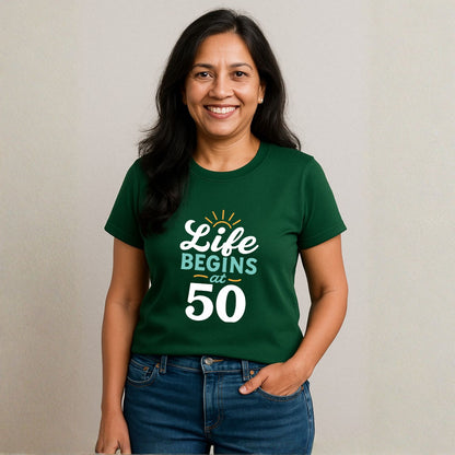 Life Begins at 50 – Customizable Birthday T-Shirt