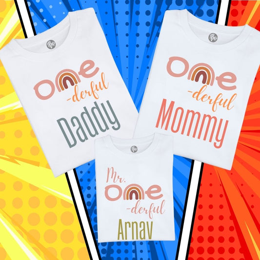 Personalized Mr. One-derful Daddy Mommy Baby | 1st Birthday T-Shirts - T Bhai