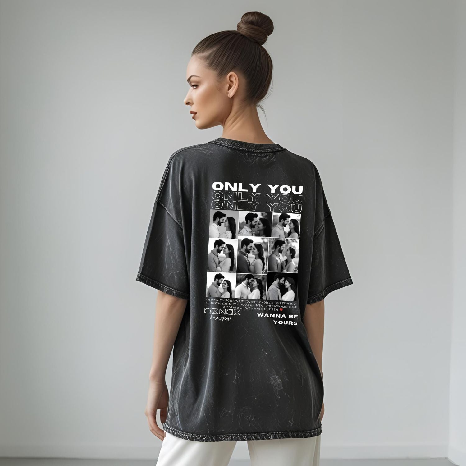 Only You Custom Photo T-Shirt | Personalized for BAE | Oversized Acid Wash T-Shirt - T Bhai