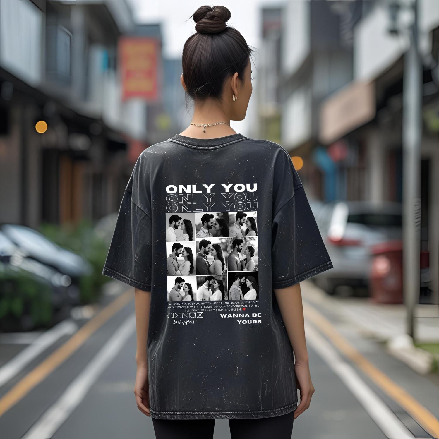 Only You Custom Photo T-Shirt | Personalized for BAE | Oversized Acid Wash T-Shirt - T Bhai