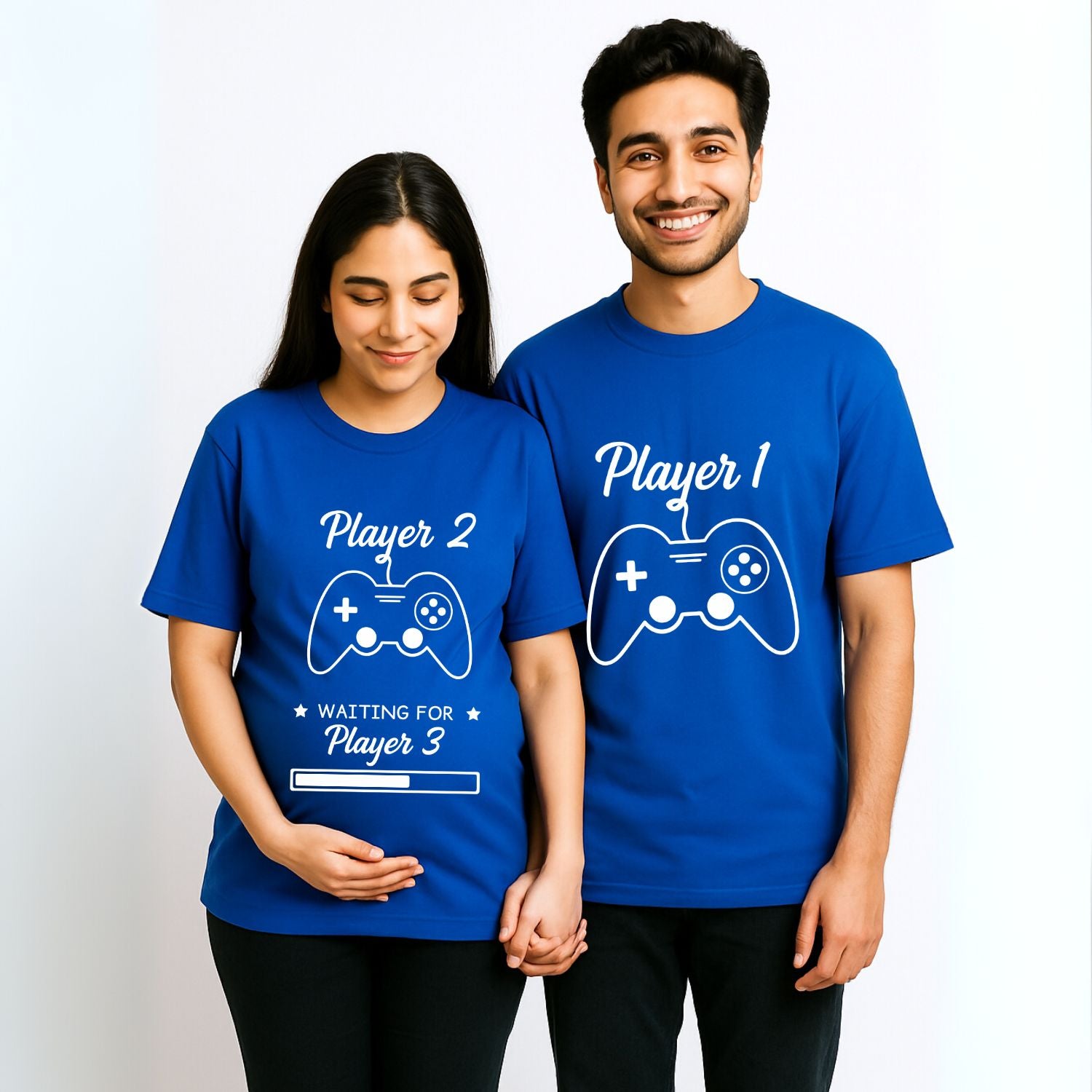 Player 1 Player 2 and Waiting for Player 3| Fun Pregnancy Announcement Oversized T-Shirts for Expecting Parents - T Bhai