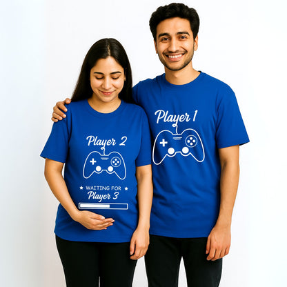 Player 1 Player 2 and Waiting for Player 3| Fun Pregnancy Announcement Oversized T-Shirts for Expecting Parents - T Bhai