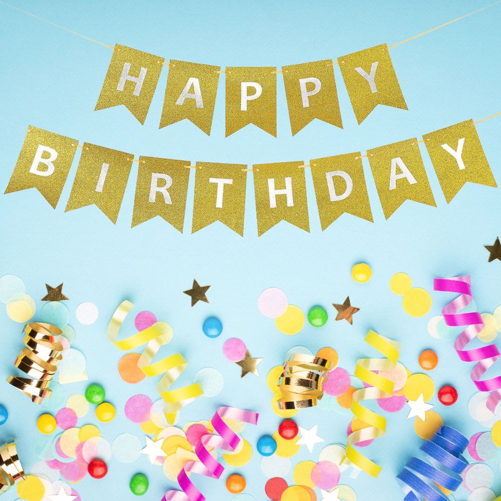 Happy Birthday Banner - Golden Glitter with Silver Alphabets - T Bhai