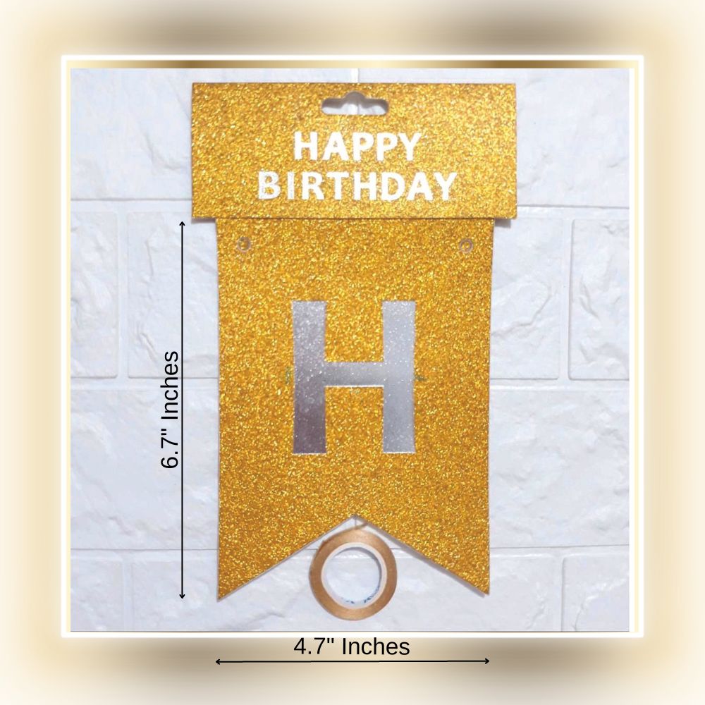 Happy Birthday Banner - Golden Glitter with Silver Alphabets - T Bhai