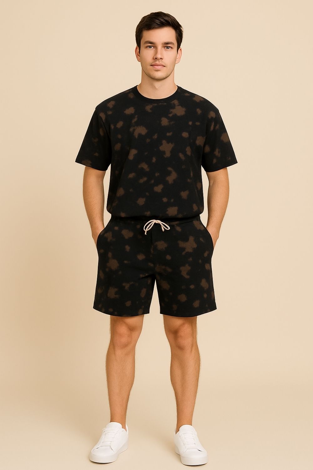 Premium Tie & Dye Oversize T-Shirts & Shorts Combo - Brown & Black - T Bhai