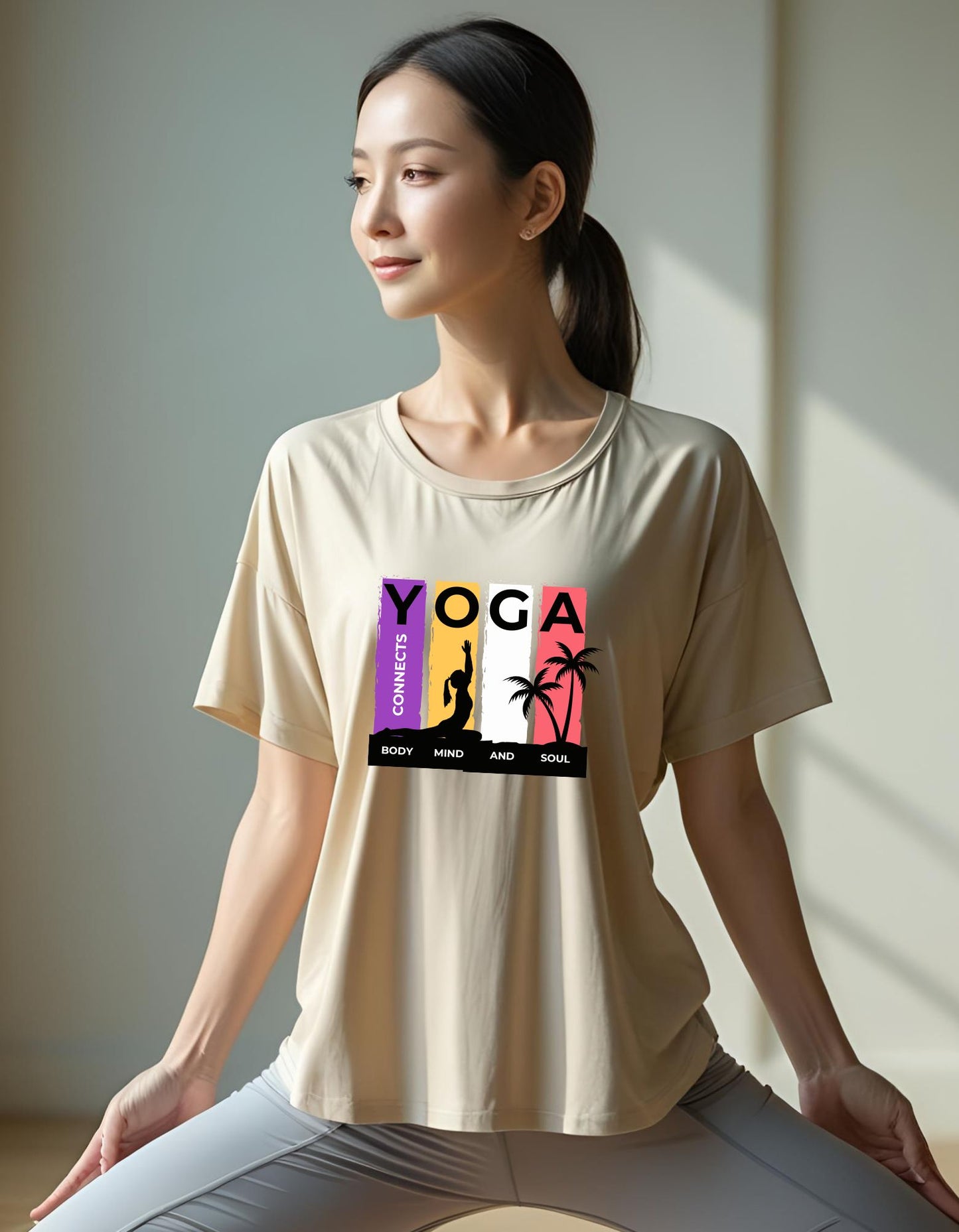 Yoga Connects Body Mind and Soul T-Shirts in Oversized Unisex Fit - T Bhai