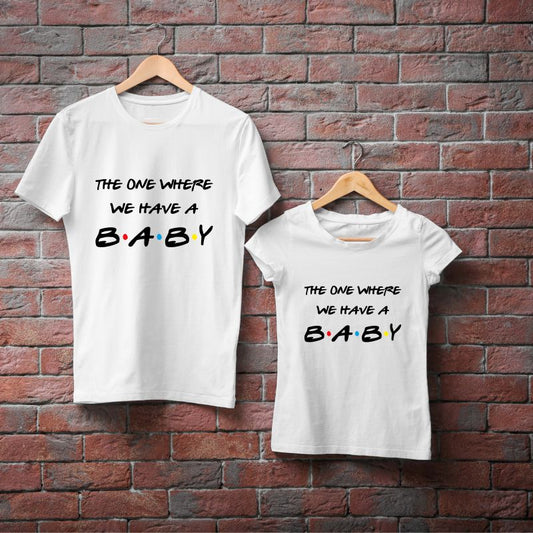 The One Where We Have A Baby Friends Theme Pregnancy Photo Shoot Couple T-Shirt - T Bhai